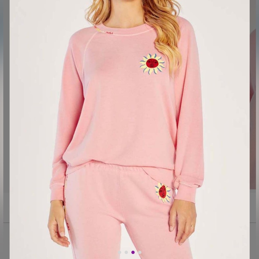Wildfox Pink Sun Del Sol Sommers Sweater and Joggers Set Top & Bottom